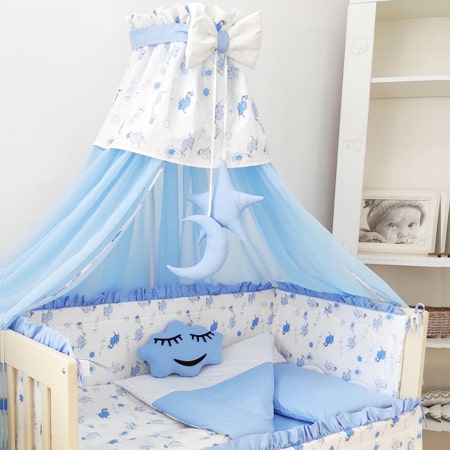Набір постільної білизни Хмарка в дитяче ліжечко (120*60) з 9 предметів з балдахіном
