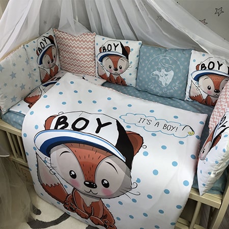 Набір постільної білизни для хлопчика Лисеня-Boy в дитяче ліжечко (120 * 60) з бортиками-подушечками
