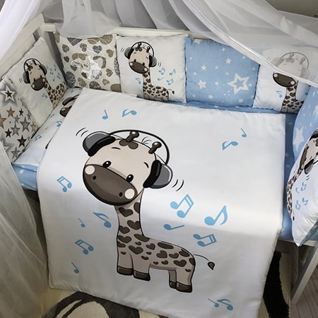 Набір постільної білизни Жирафік у дитяче ліжечко (120*60) з бортиками-подушечками з 7 предметів