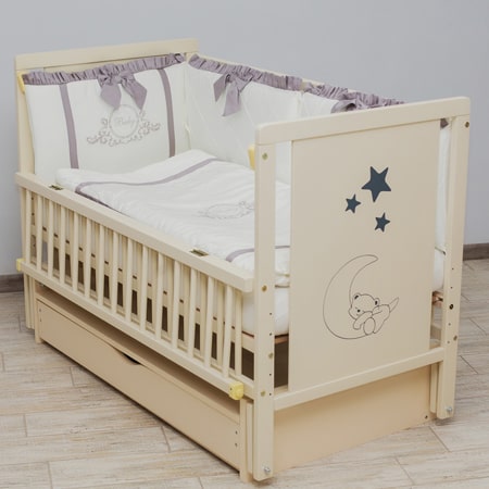 Дитяче ліжко Ведмедик на місяці слонова кістка з шухлядою