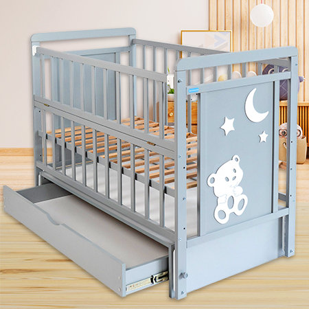 Дитяче ліжко Ведмежа ЛД-14 сіре з шухлядою