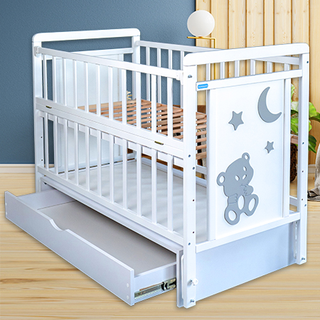 Дитяче ліжко Ведмежа ЛД-14 біле з шухлядою